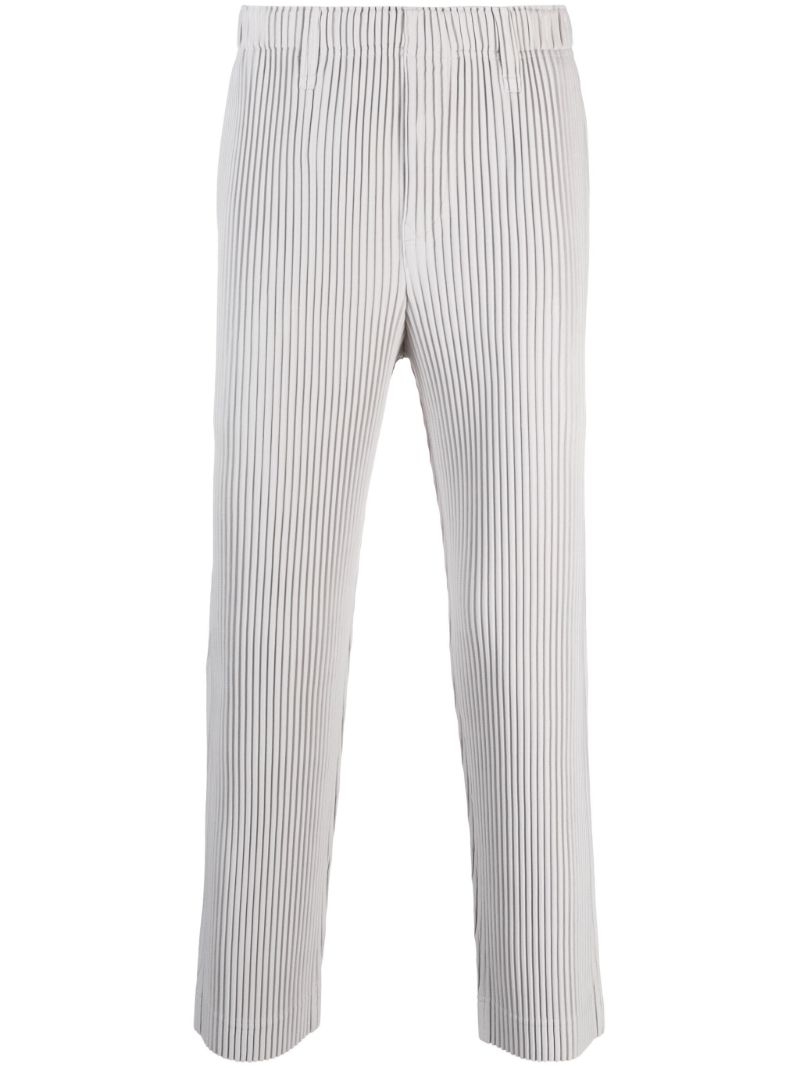 Grey PlissÃ_x0083_Â© Straight-leg Trousers
