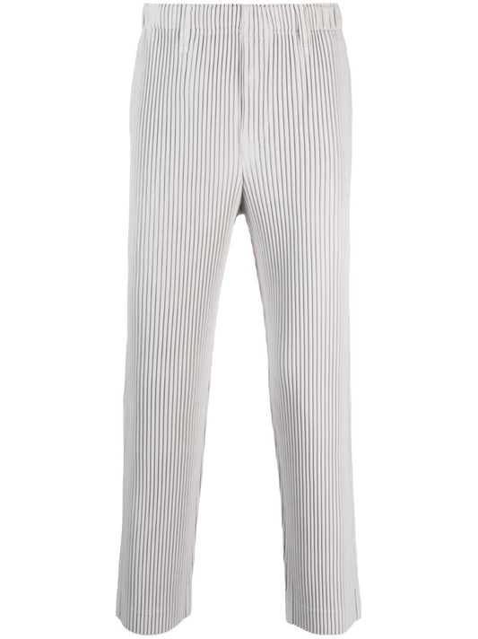 Grey PlissÃ_x0083_Â© Straight-leg Trousers