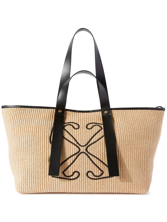 Neutral Arrows Raffia Tote Bag
