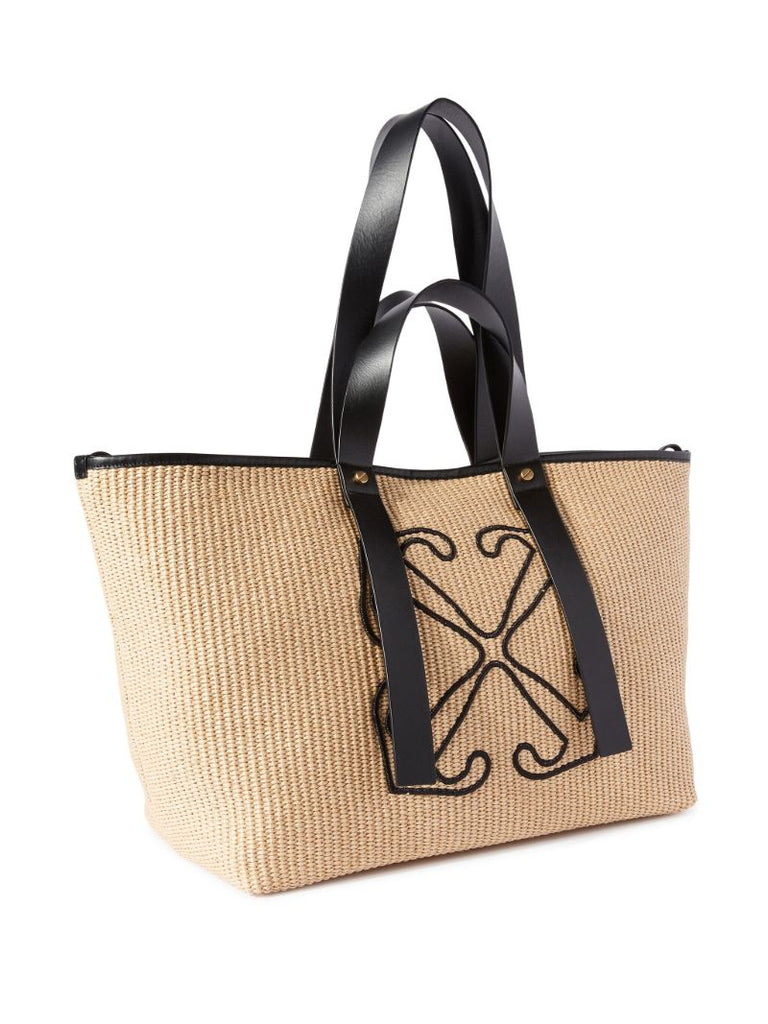 Neutral Arrows Raffia Tote Bag