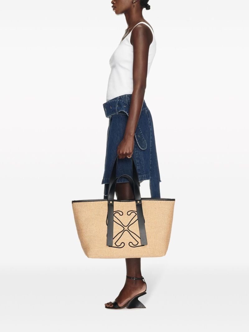 Neutral Arrows Raffia Tote Bag