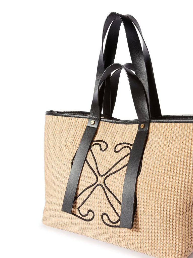 Neutral Arrows Raffia Tote Bag
