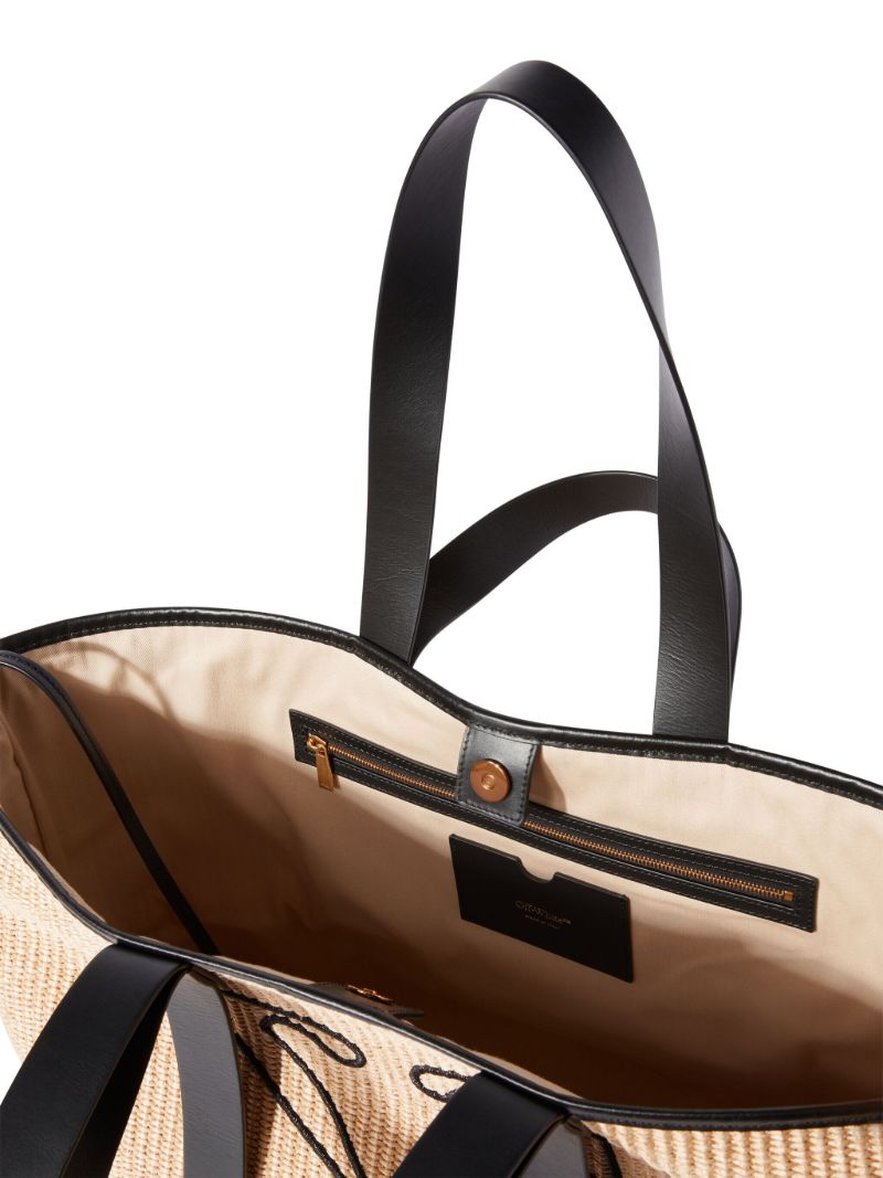 Neutral Arrows Raffia Tote Bag