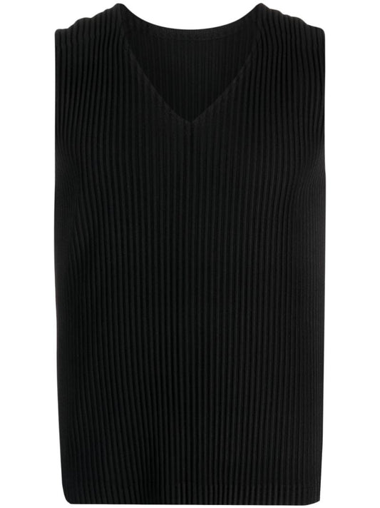 Black PlissÃ_x0083_Â© V-neck Top