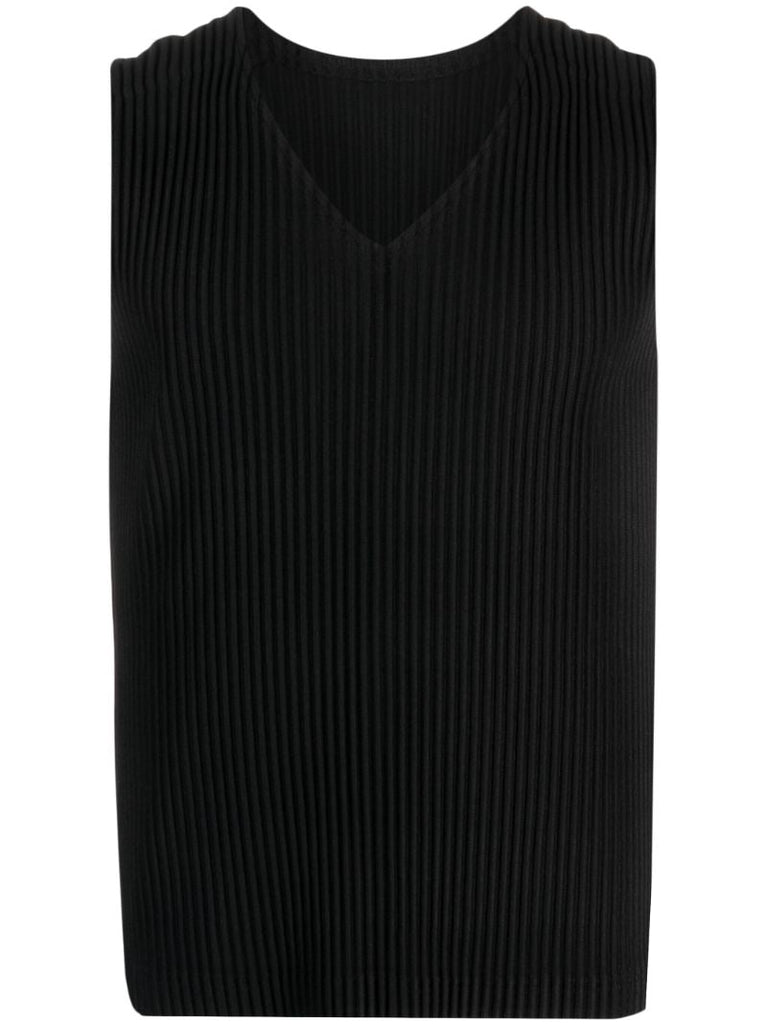 Black PlissÃ_x0083_Â© V-neck Top