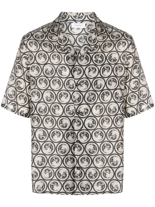 Black and White Moon Vacation-print Shirt
