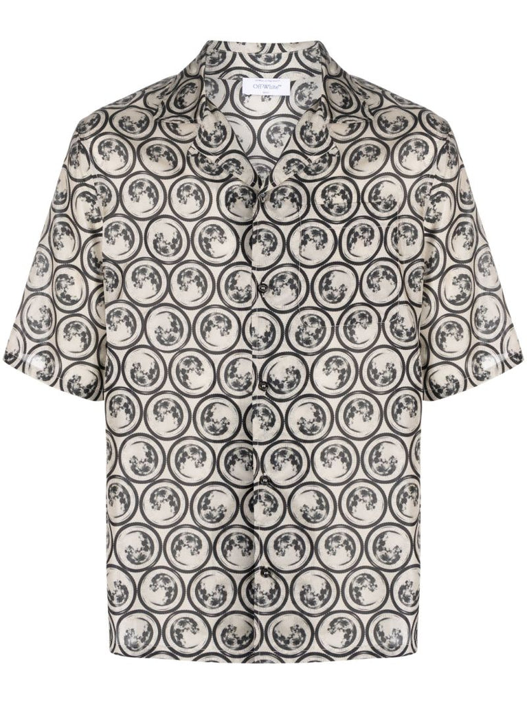 Black and White Moon Vacation-print Shirt