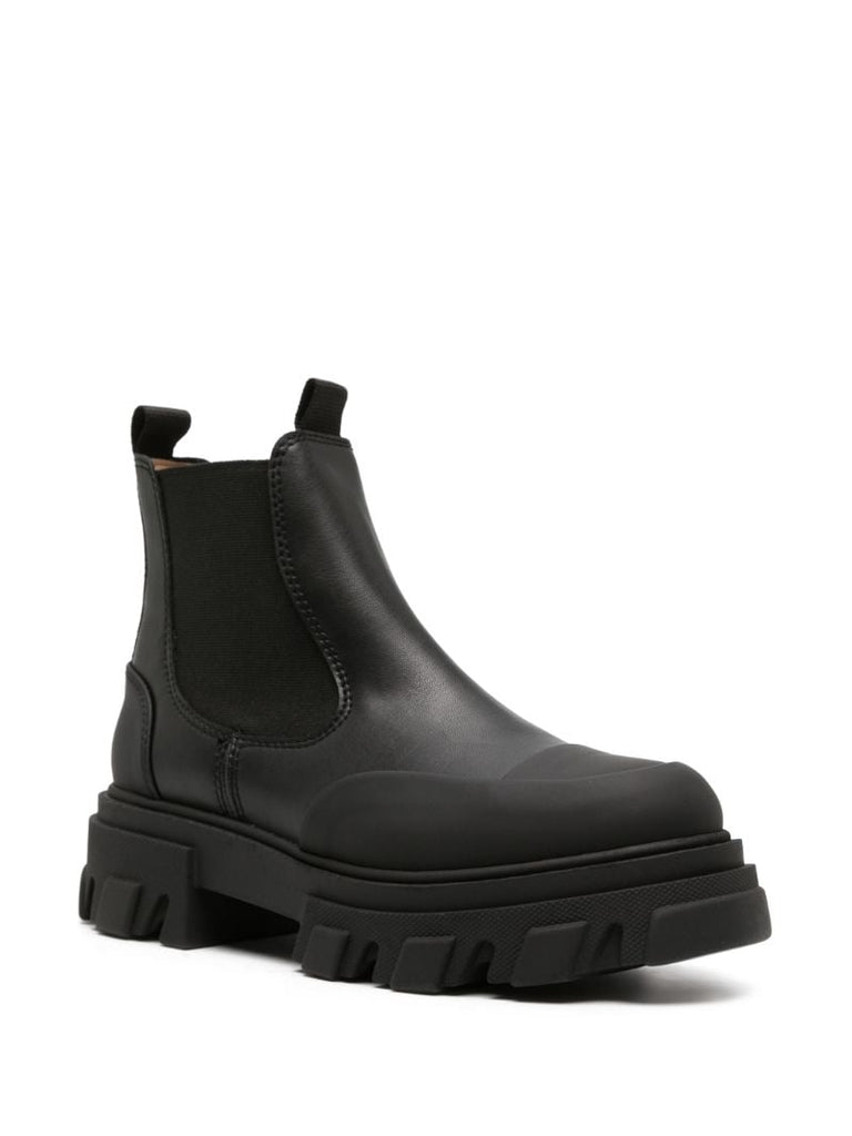 Black Cleated Chelsea Leather Boots