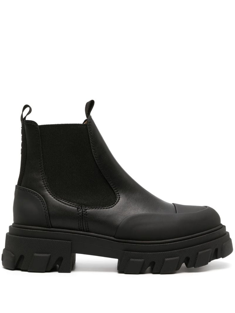 Black Cleated Chelsea Leather Boots