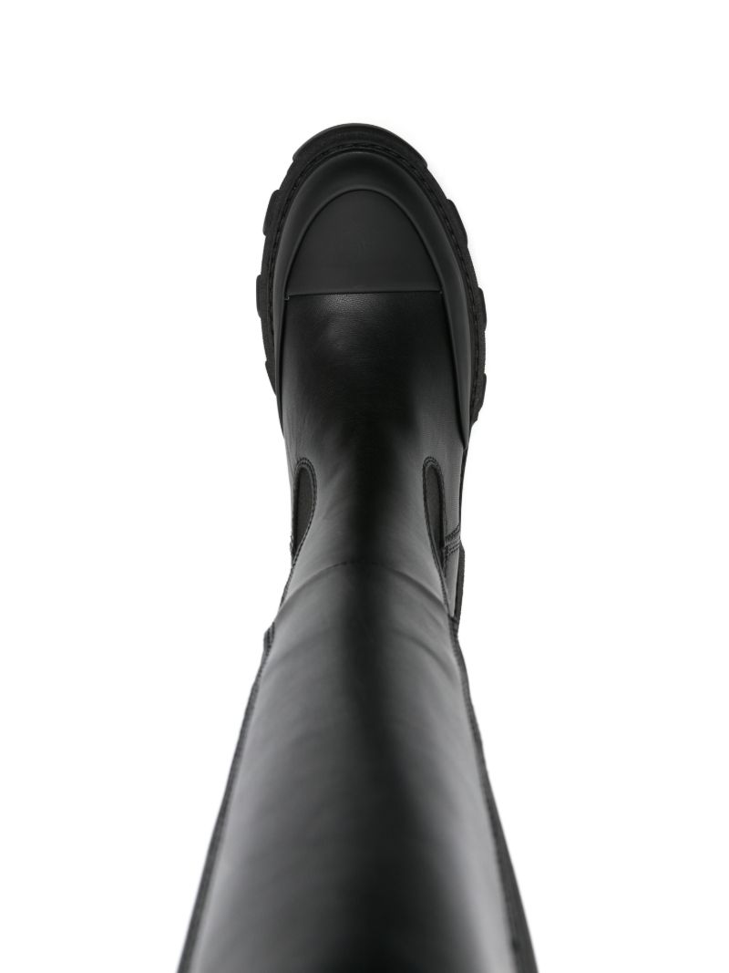 Black Cleated Knee-high Faux-leather Boots