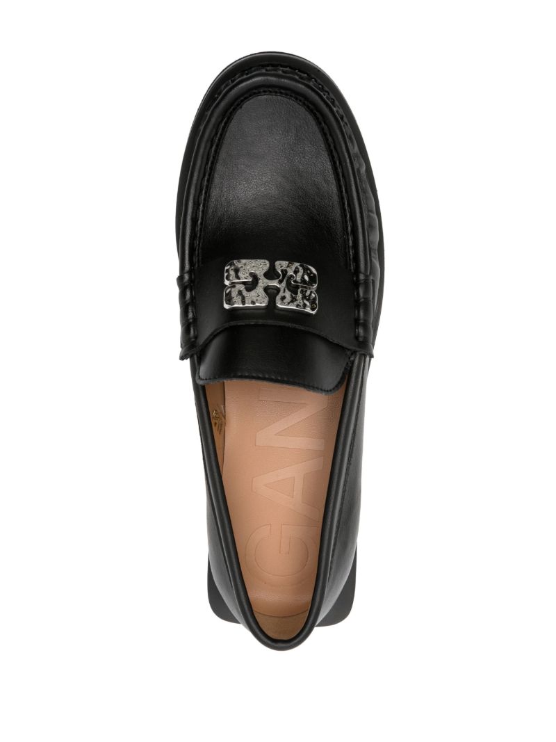 Black Butterfly-plaque Faux-leather Loafers