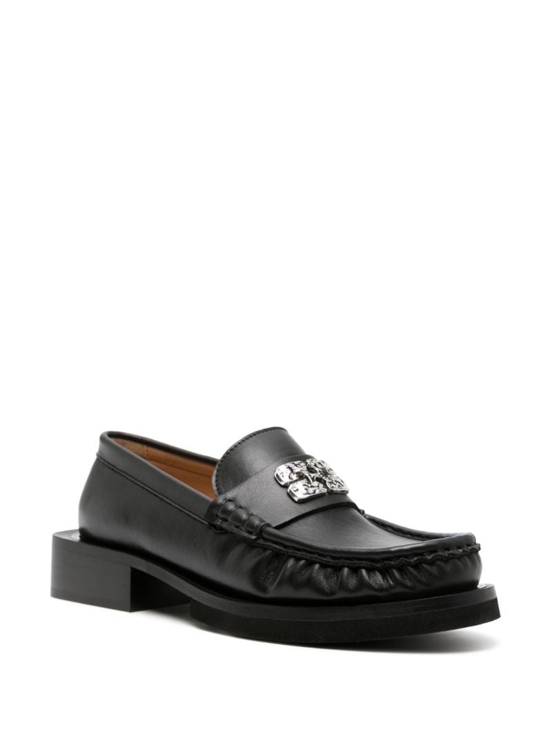 Black Butterfly-plaque Faux-leather Loafers