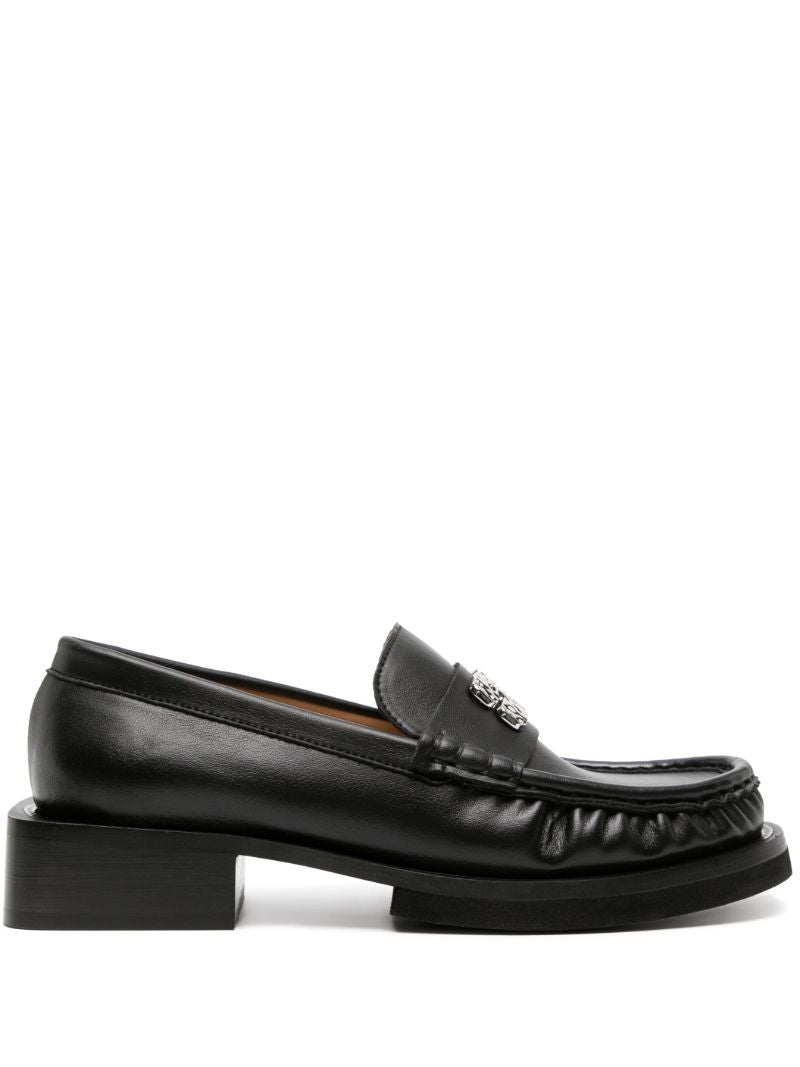 Black Butterfly-plaque Faux-leather Loafers