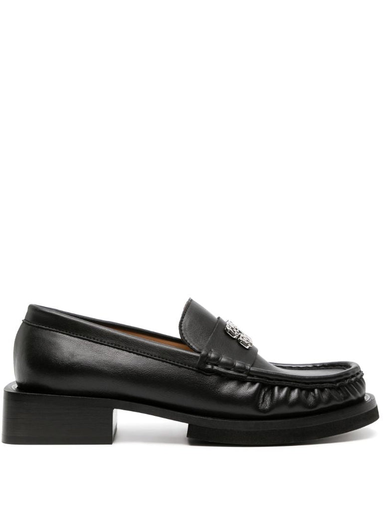 Black Butterfly-plaque Faux-leather Loafers