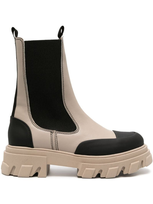 Neutral Cleated Faux-leather Ankle Boots