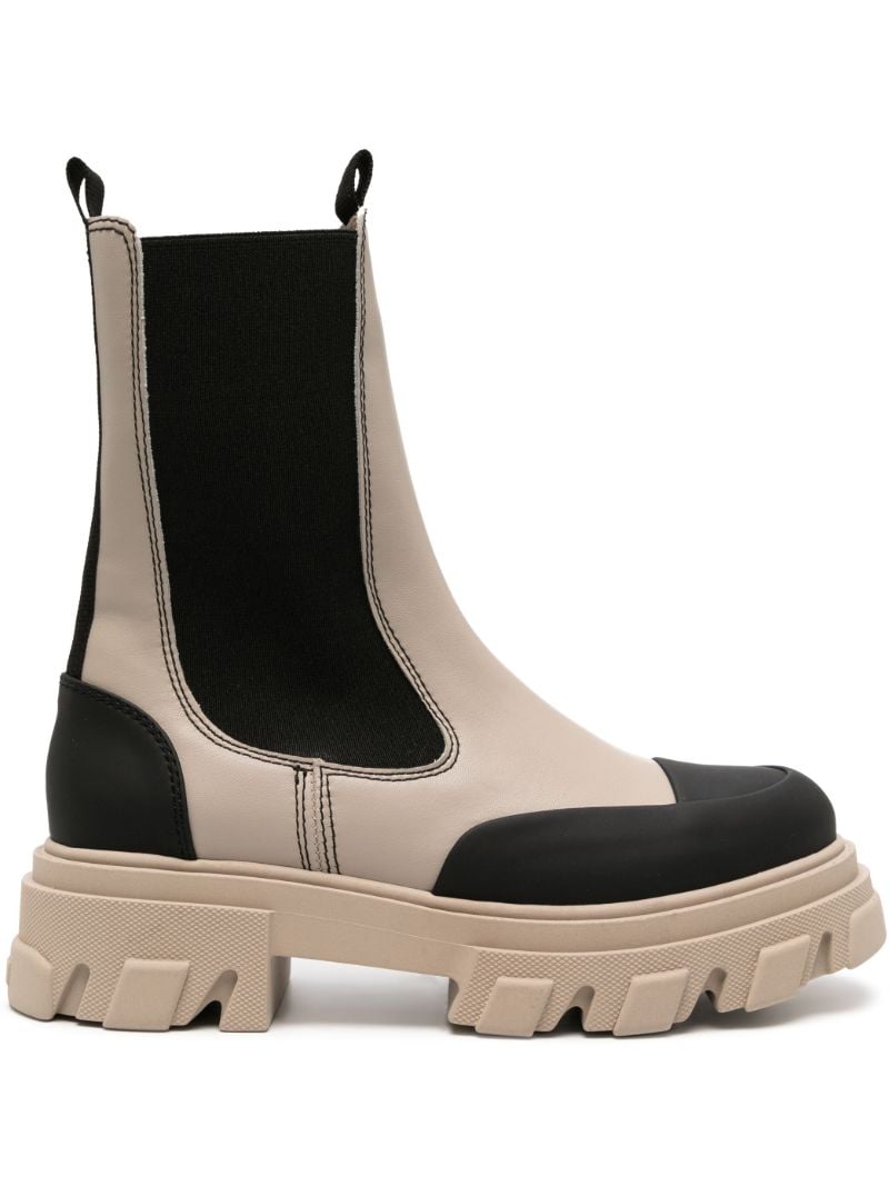 Neutral Cleated Faux-leather Ankle Boots