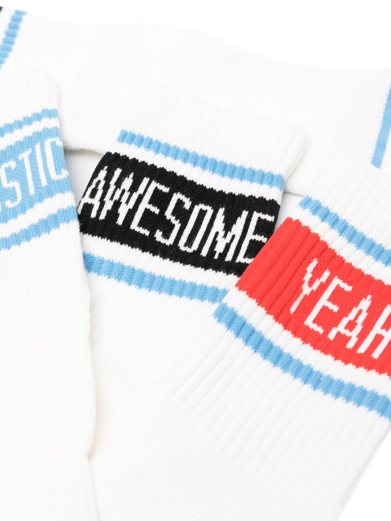 White Slogan-print Ankle-length Socks