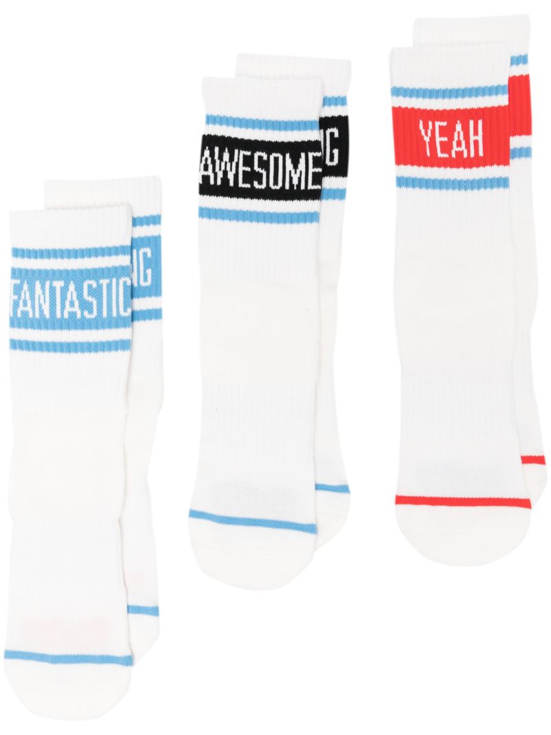 White Slogan-print Ankle-length Socks