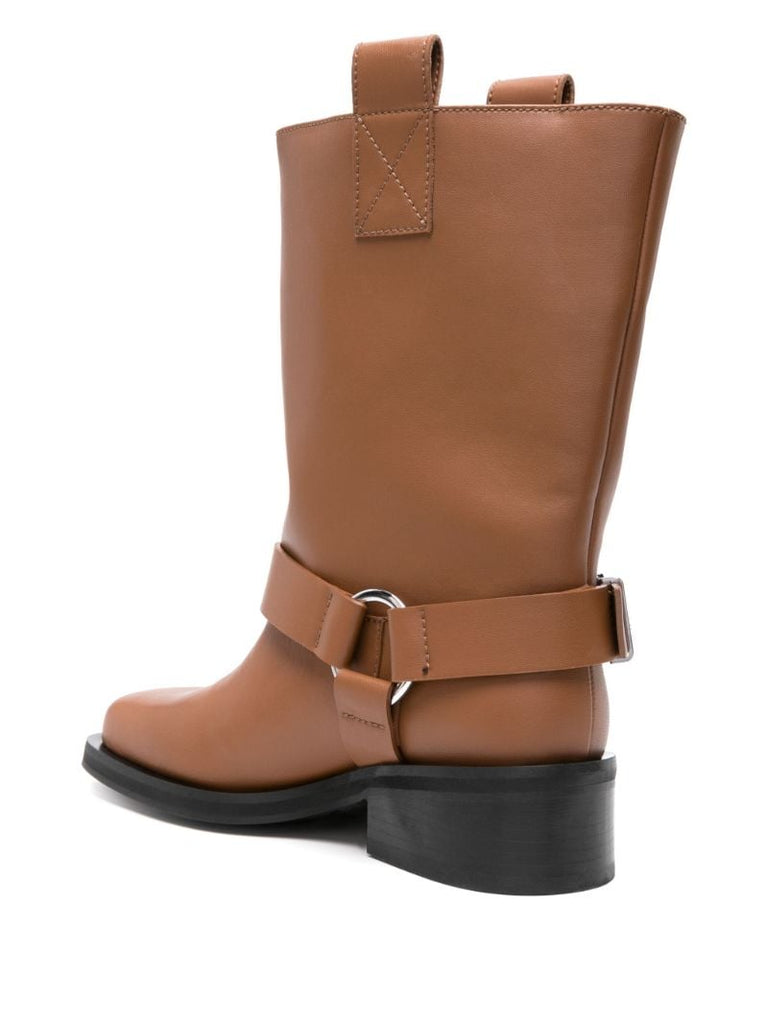 Brown Buckle-strap Biker Boots