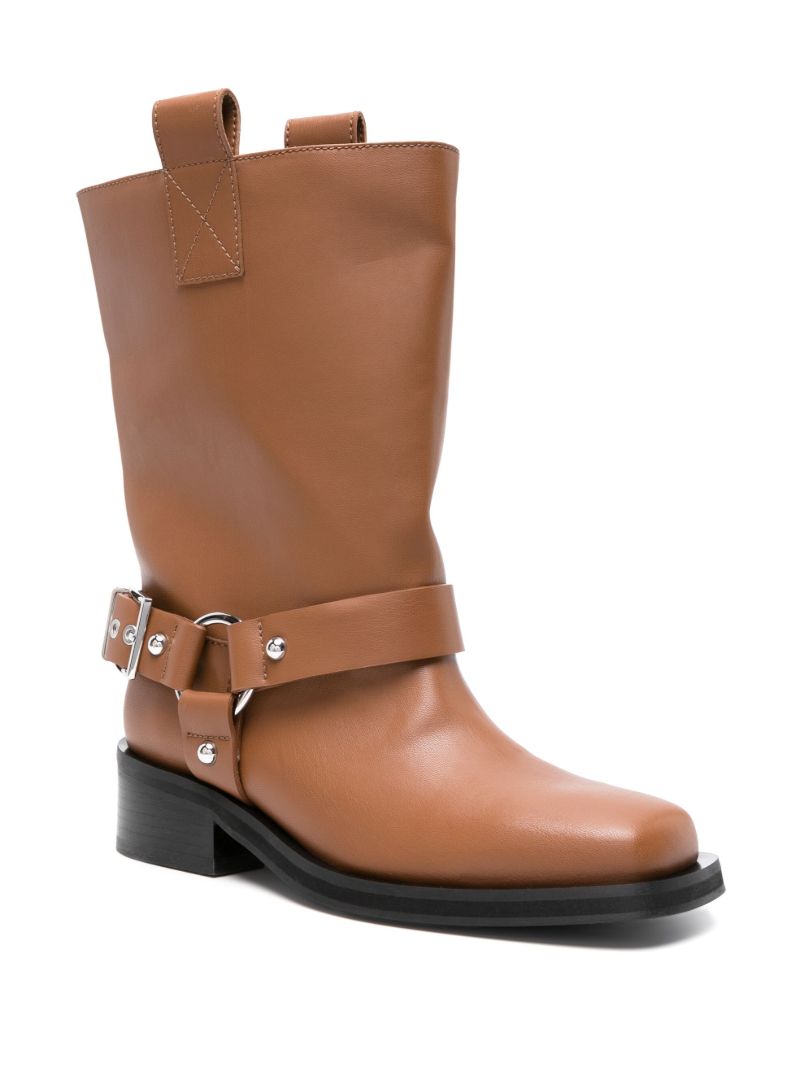Brown Buckle-strap Biker Boots