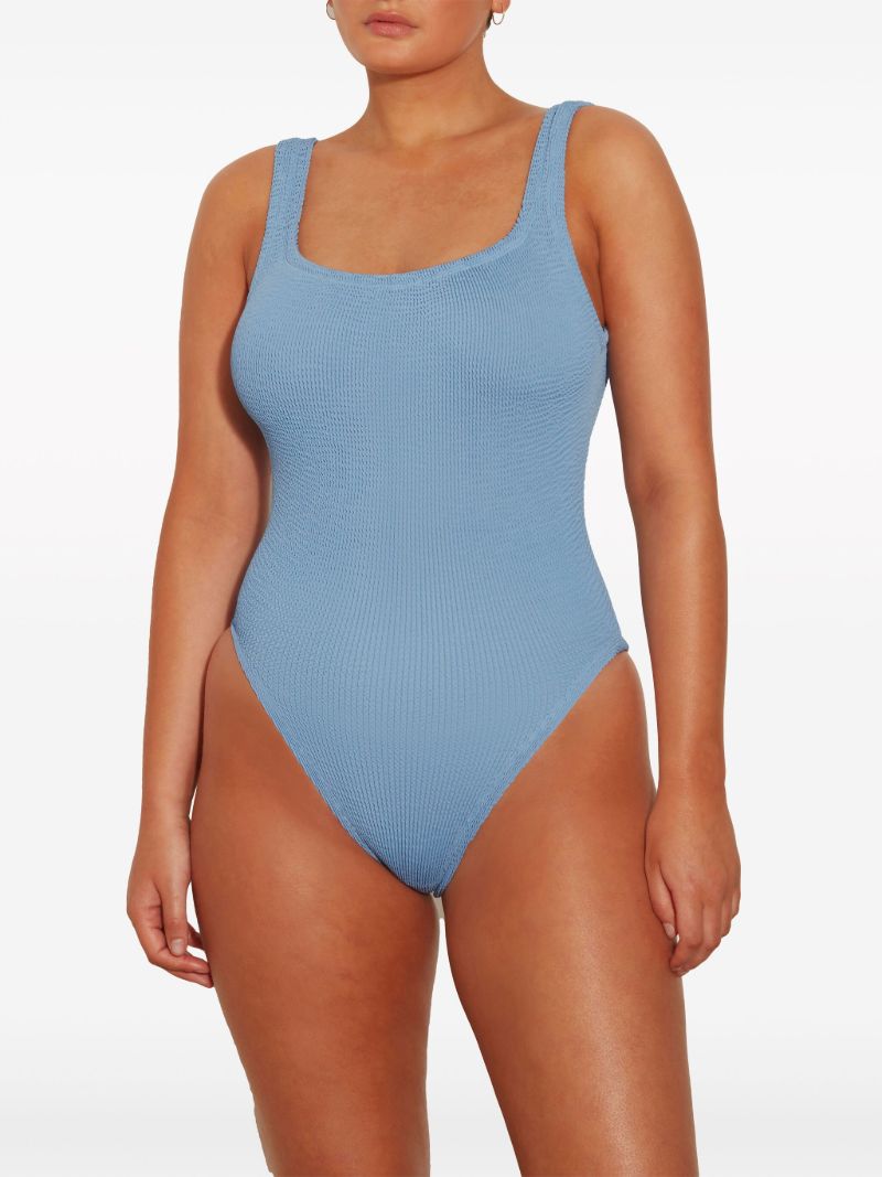 Blue Square-neck Crinkled Swimsuit