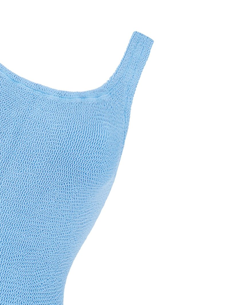 Blue Square-neck Crinkled Swimsuit