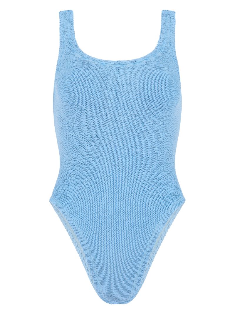 Blue Square-neck Crinkled Swimsuit