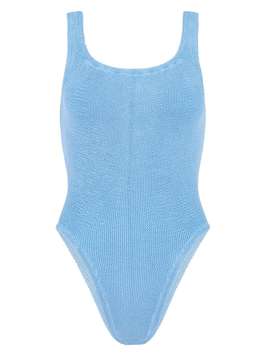 Blue Square-neck Crinkled Swimsuit