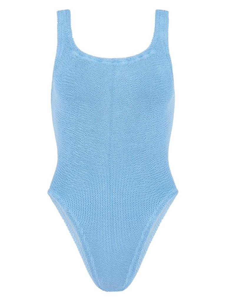 Blue Square-neck Crinkled Swimsuit