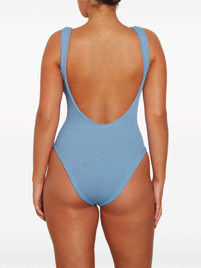 Blue Square-neck Crinkled Swimsuit