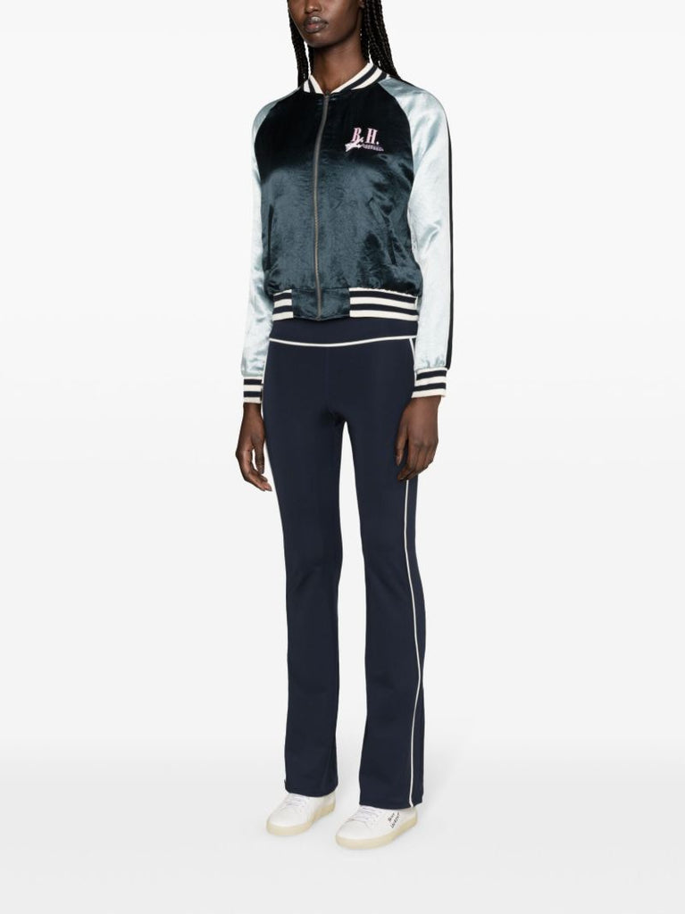 Blue Silky Embroidered Bomber Jacket