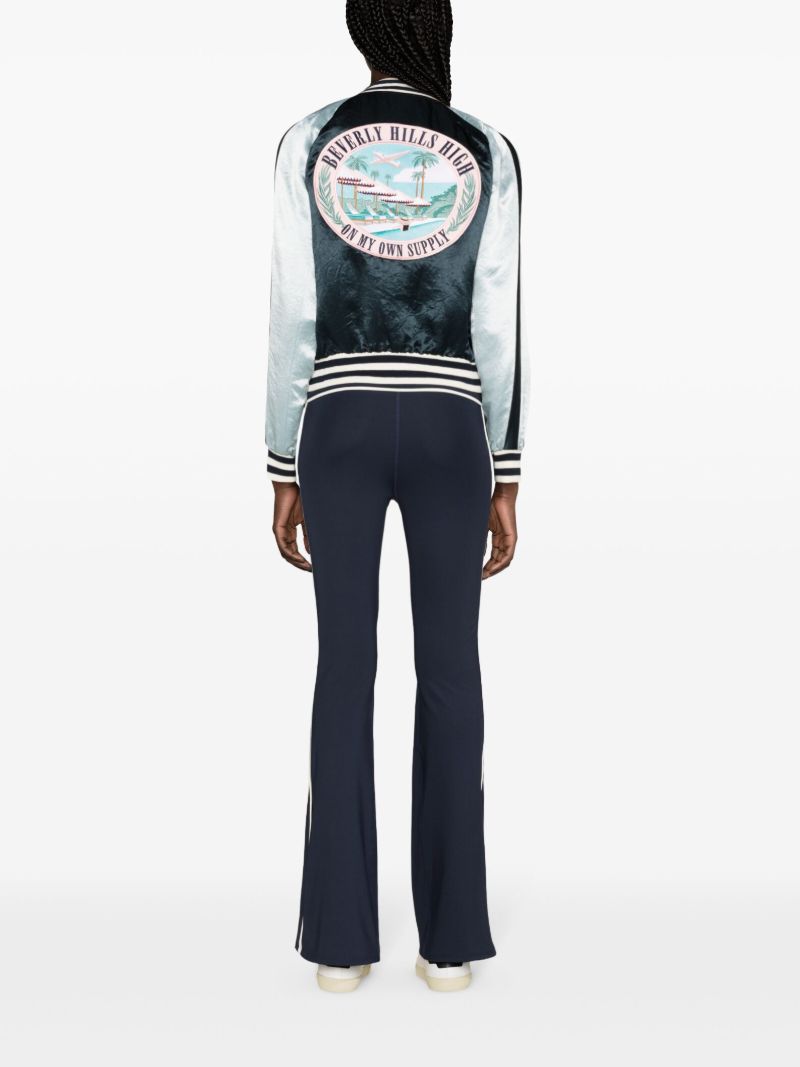 Blue Silky Embroidered Bomber Jacket
