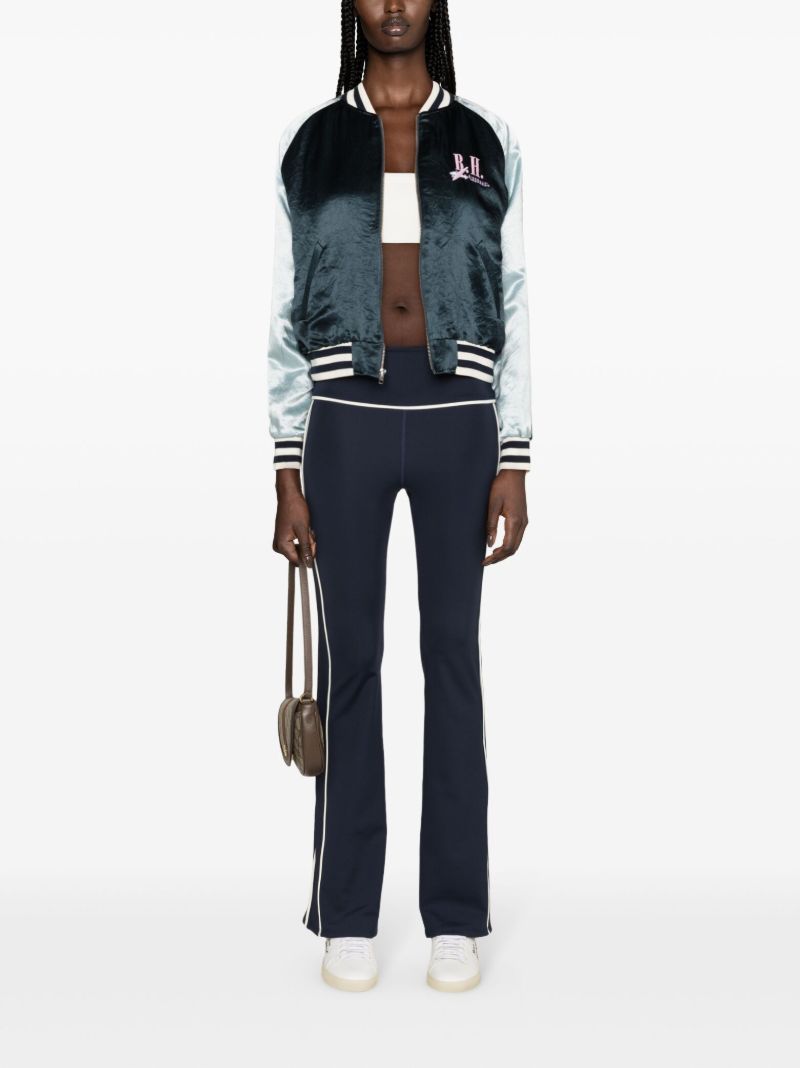 Blue Silky Embroidered Bomber Jacket