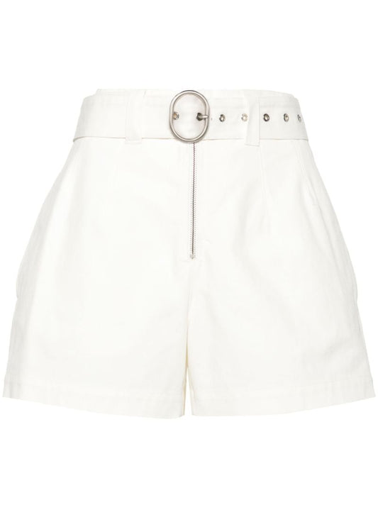 White Belted Cotton Shorts