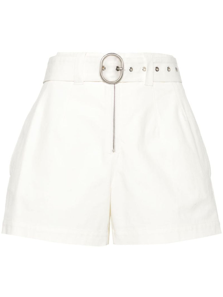 White Belted Cotton Shorts