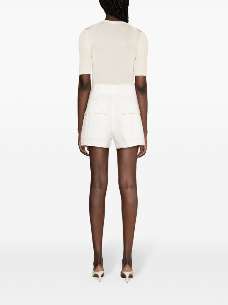 White Belted Cotton Shorts