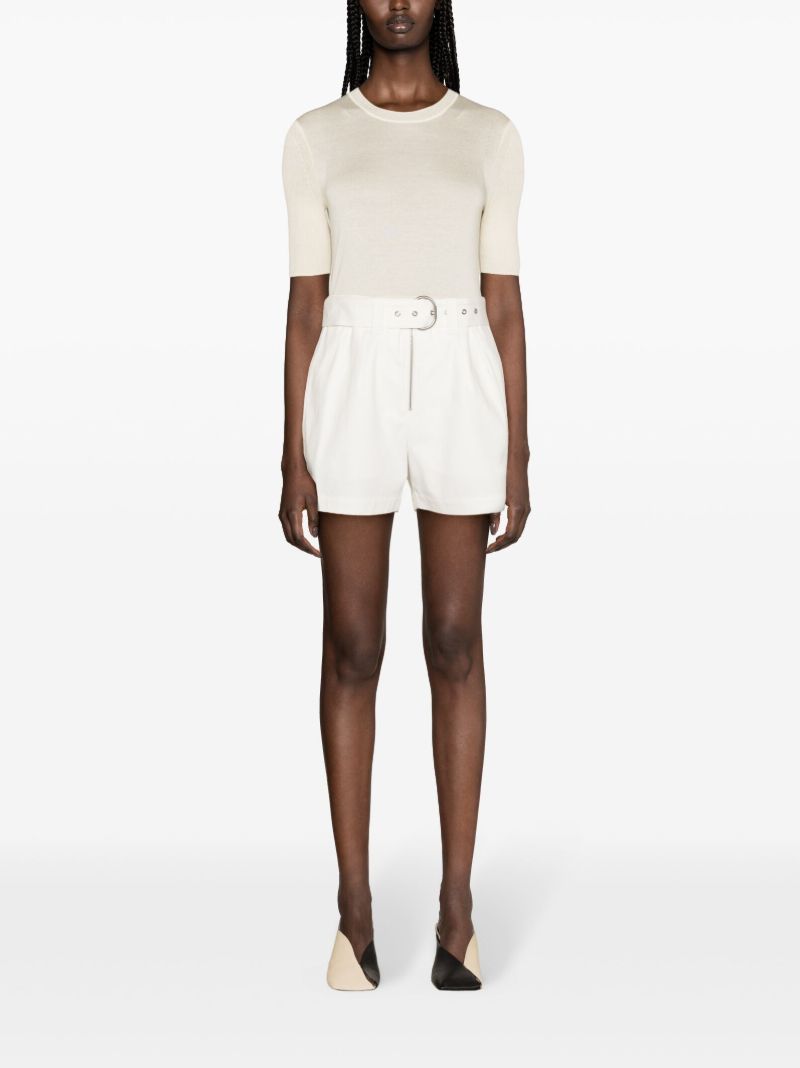 White Belted Cotton Shorts