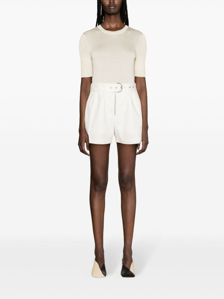 White Belted Cotton Shorts