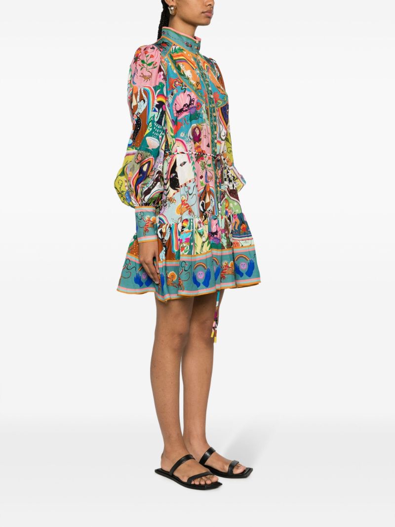 Blue Evergreen Artwork-print Mini Dress