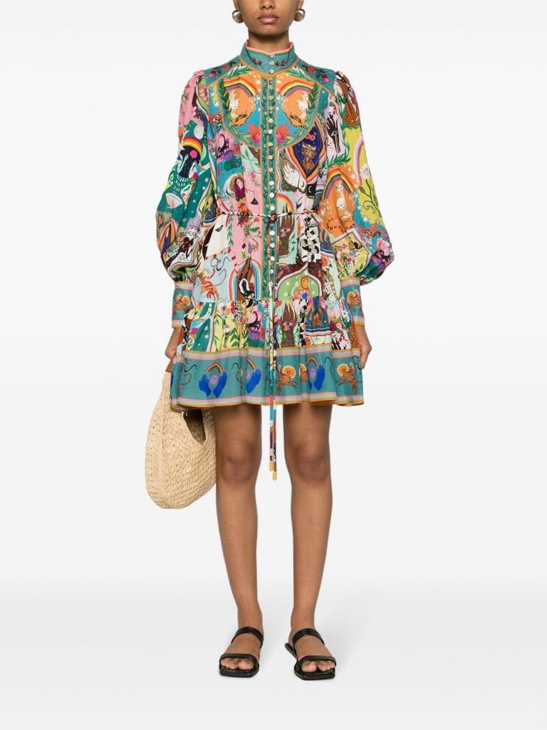 Blue Evergreen Artwork-print Mini Dress