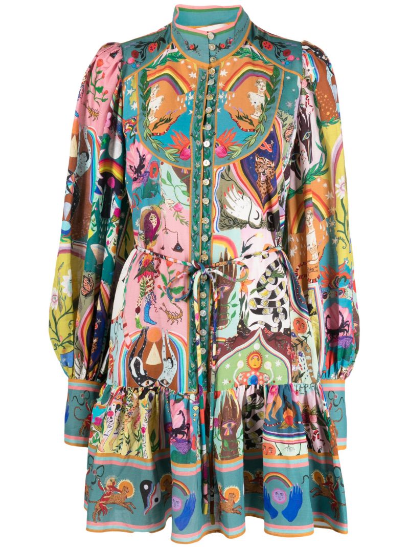 Blue Evergreen Artwork-print Mini Dress