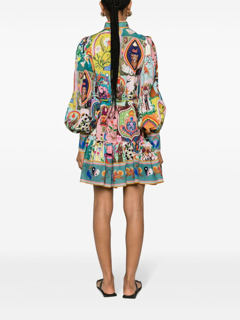 Blue Evergreen Artwork-print Mini Dress