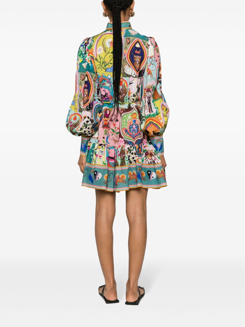 Blue Evergreen Artwork-print Mini Dress