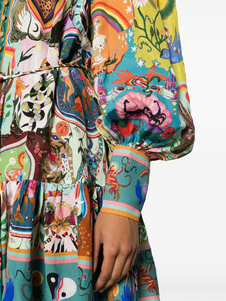 Blue Evergreen Artwork-print Mini Dress
