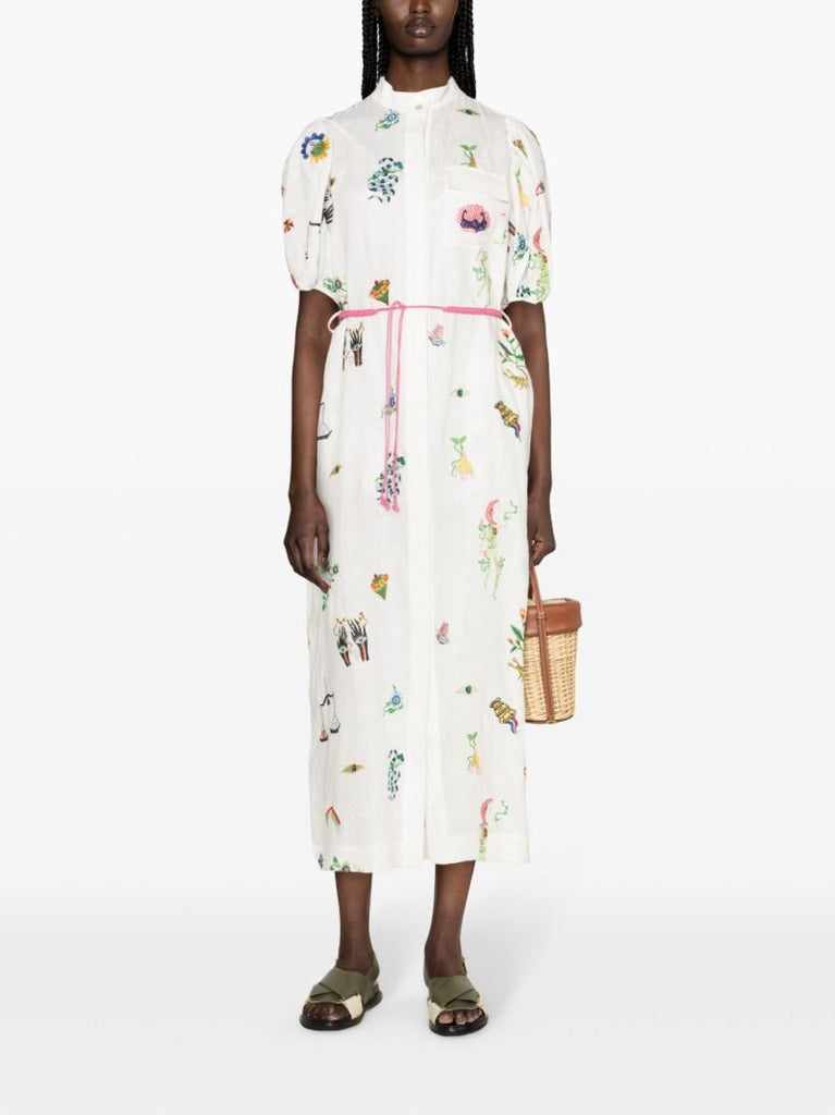 White Atticus Embroidered Linen Dress