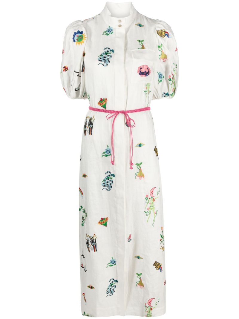 White Atticus Embroidered Linen Dress