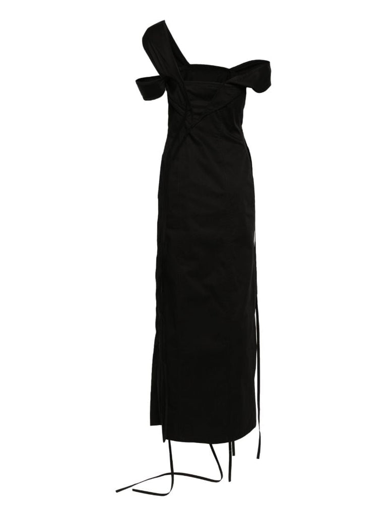 Black Strap-detail Cotton Maxi Dress