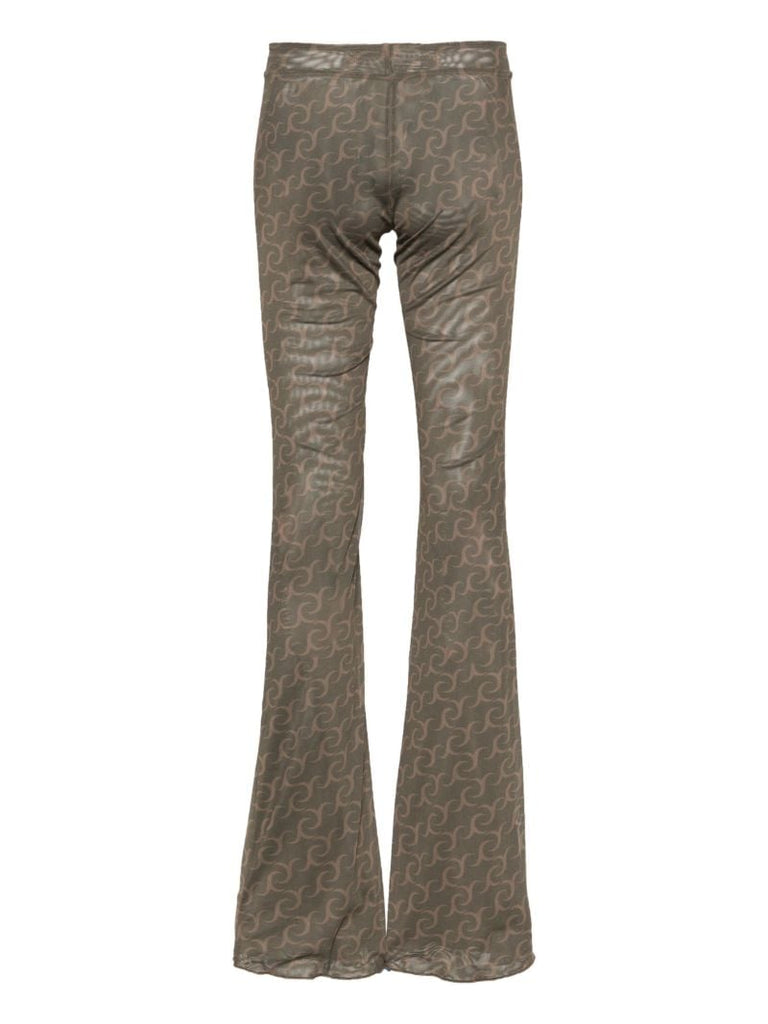 Green Wilted Flowers-print Flared Trousers