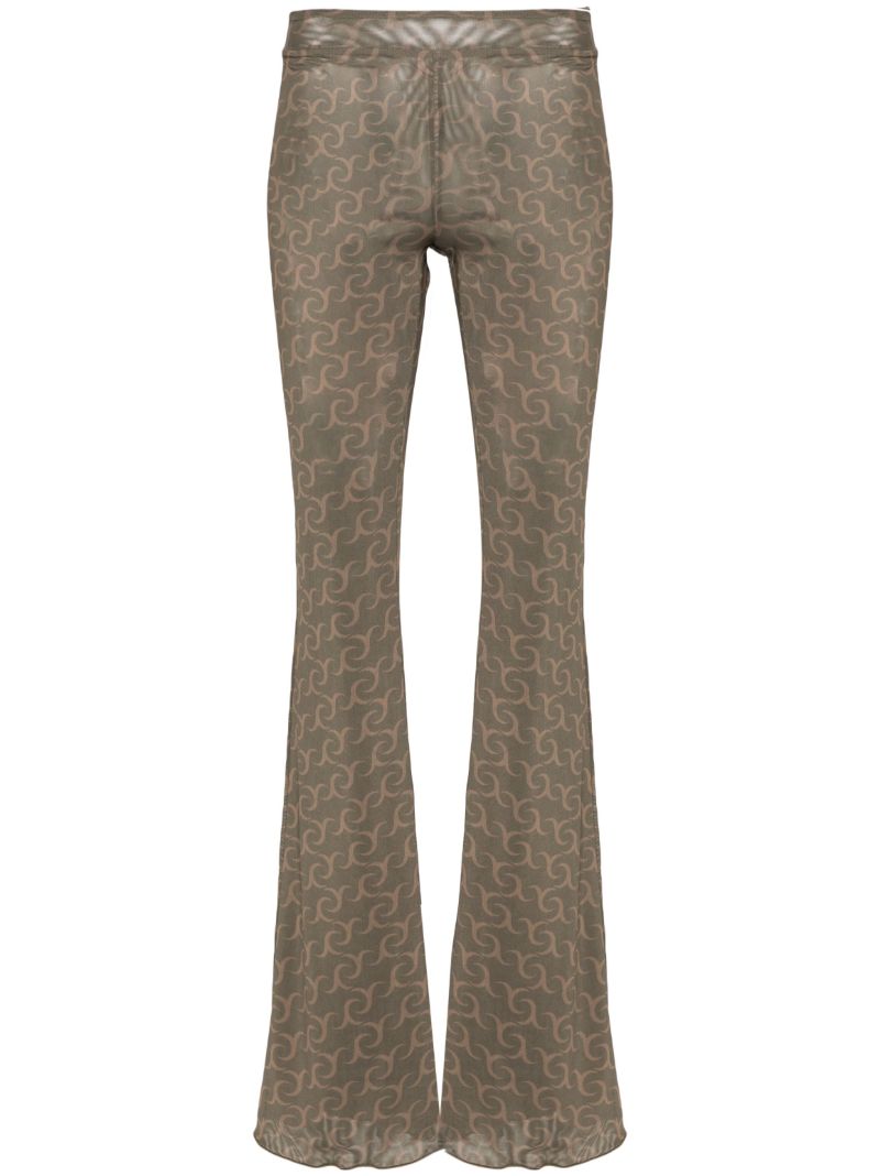 Green Wilted Flowers-print Flared Trousers