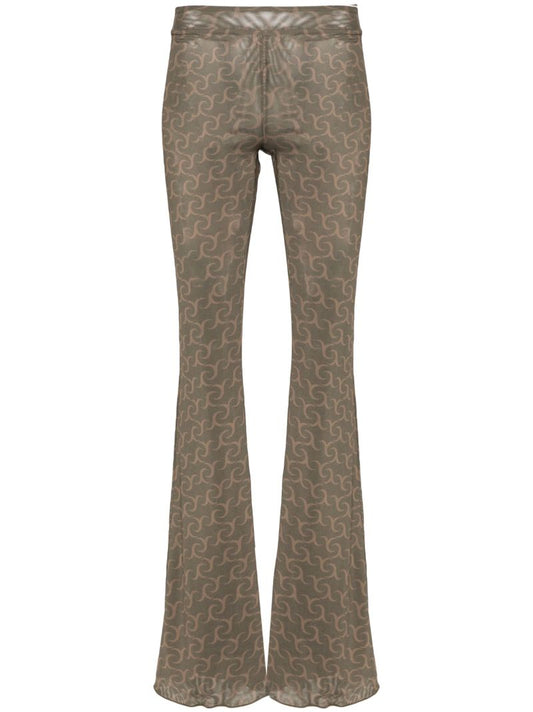 Green Wilted Flowers-print Flared Trousers